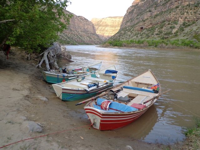 Dories lined up at camp