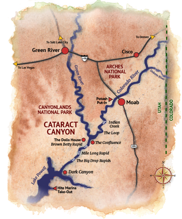 Cataract Canyon Map, Cataract Canyon Rafting Map